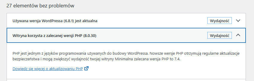 Analiza aktualności WP i PHP.