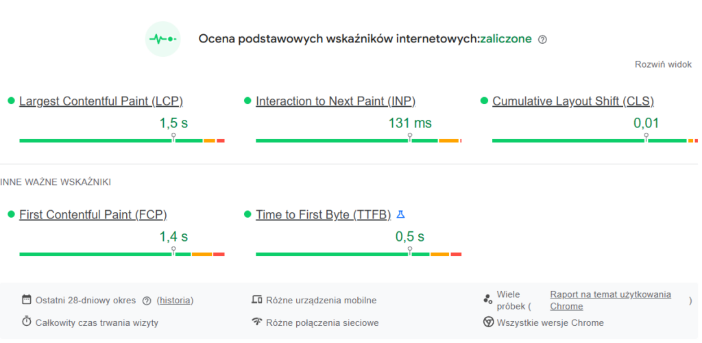 Analiza szybkości witryny w Google PageSpeed Insights.
