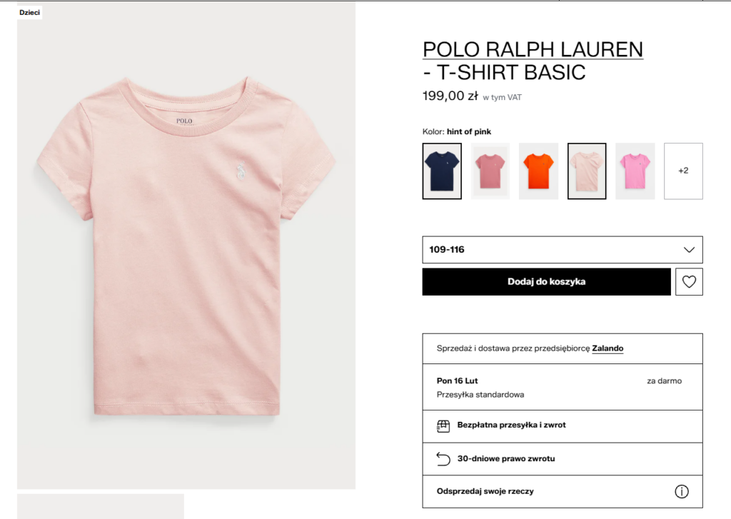 Dokładne zdjęcie koszulki na Zalando ukazujące fakturę produktu.