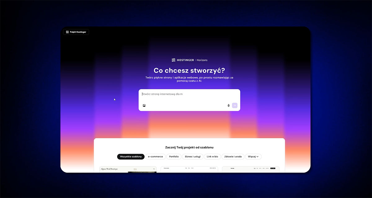 Strona internetowa z AI w 3 minuty? Przetestowaliśmy 5 popularnych narzędzi 3 panel Hostinger Horizons