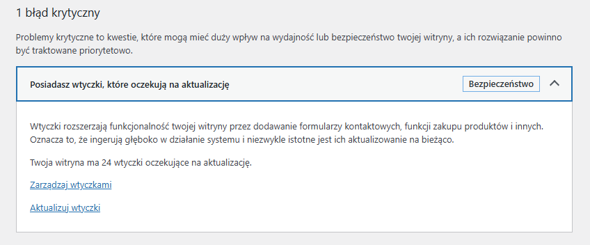 Informacja o niekompatybilnych wtyczkach lub motywach.