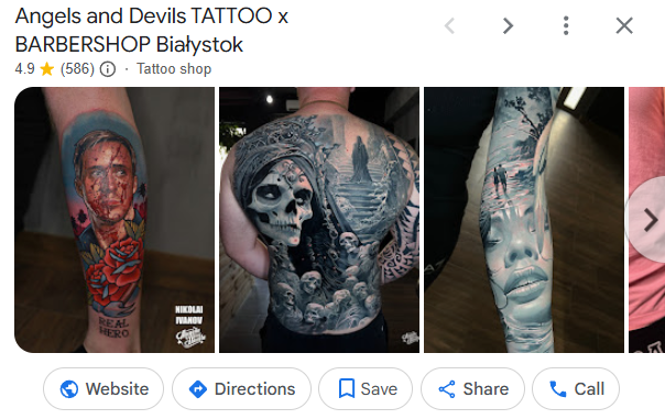 Jak pozycjonować wizytówkę Google? 11 Jakościowe fotografie w wizytówce z branży tatuatorskiej.
