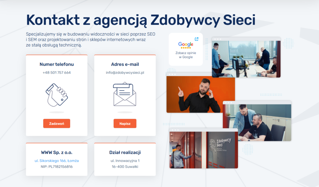 Kontakt ze specjalistami Zdobywcy Sieci w celu uzyskania profesjonalnej pomocy.