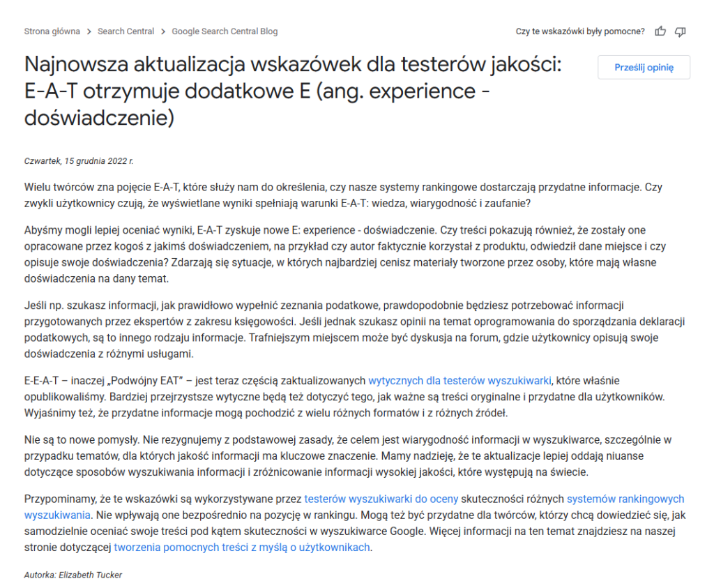 Najnowsza aktualizacja Google w zakresie E-E-A-T.
