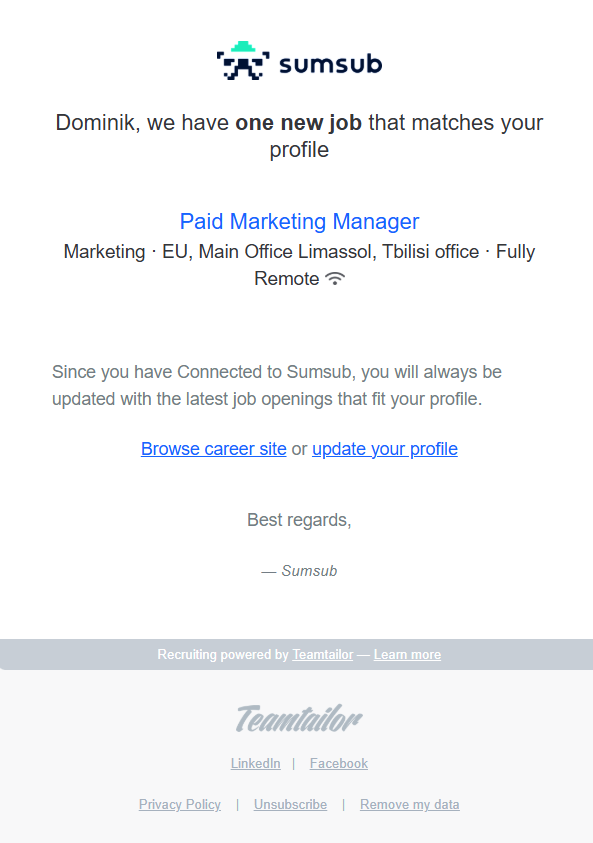 Newsletter od Sumsub.