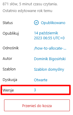 Dodatkowa opcja pozwalająca przeanalizować wersje strony.