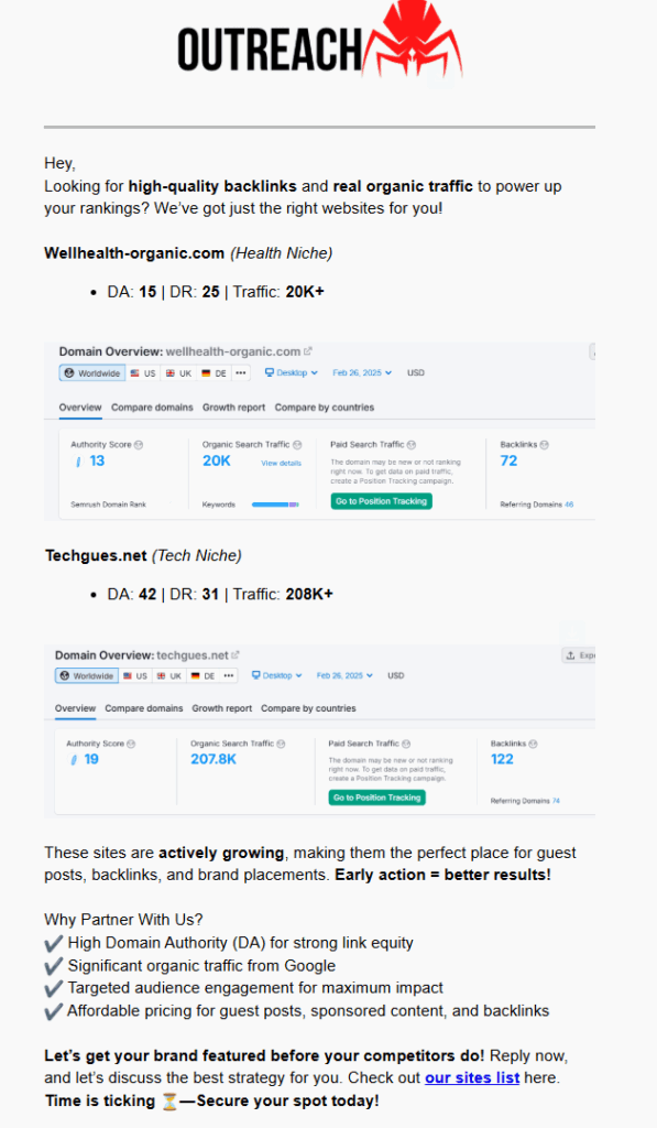 Przykład e-mail marketingu z konkretnymi danymi.