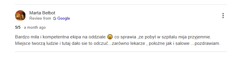 Przykładowa opinia o klinice endokrynologii.