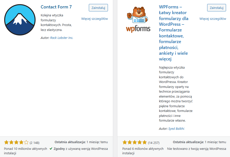 Przykładowe wtyczki do formularzy kontaktowych WordPress.