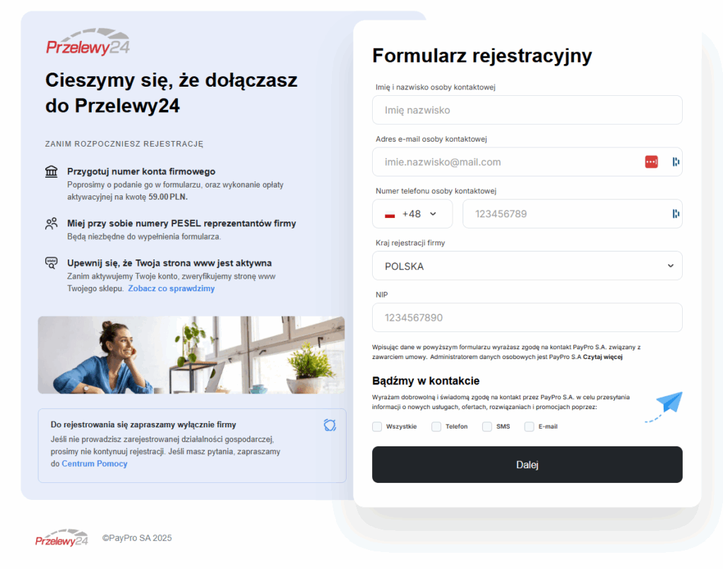 Rejestracja do Przelewy24