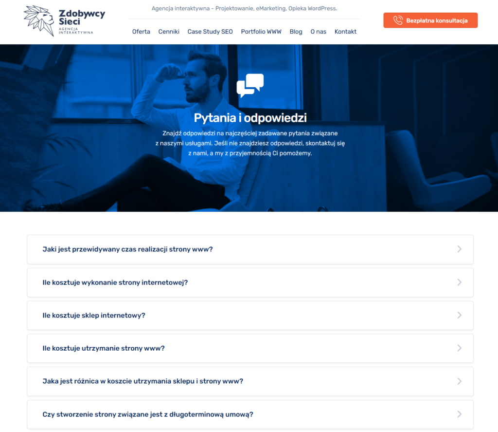 Sekcja FAQ na stronie Zdobywcy Sieci.
