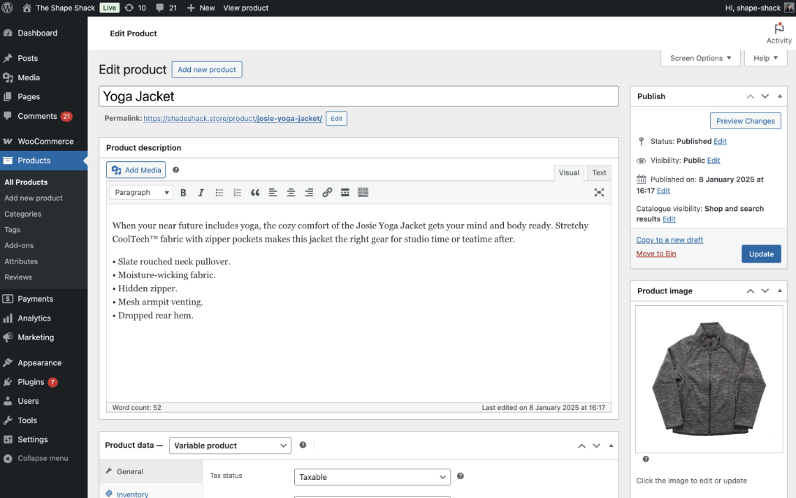 Jak założyć sklep internetowy na WordPress? Prosty poradnik 6 Sekcja produktowa w WooCommerce. Źródło: pl.wordpress.org/plugins/woocommerce/