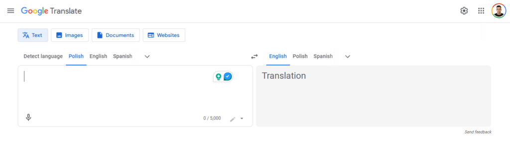 Standardowy tłumacz Google