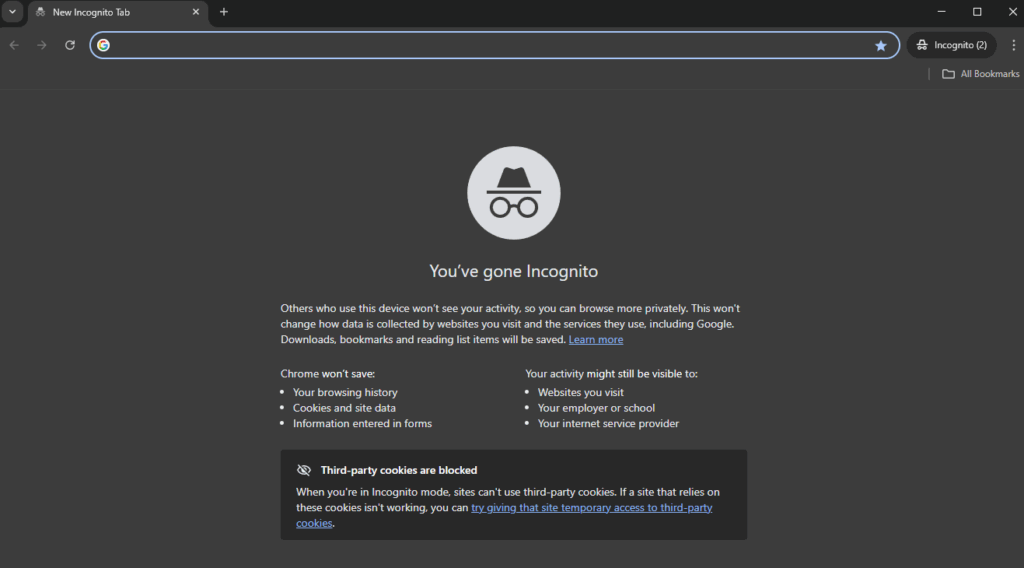 Testowanie w trybie incognito.