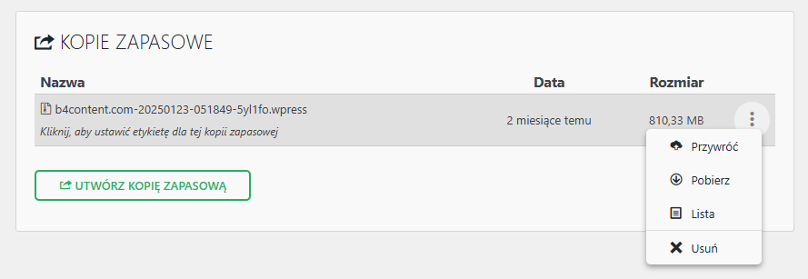 Tworzenie nowej kopii zapasowej.