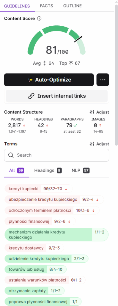 Tworzenie wartościowej treści w edytorze Surfer SEO.