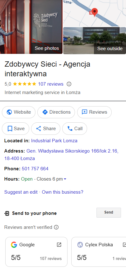 Wizytówka agencji Zdobywców Sieci – kompleksowe informacje w jednym miejscu.