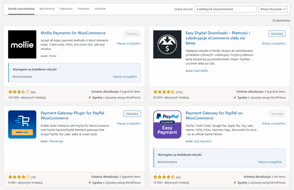 Wtyczki WooCommerce z bramkami płatności.