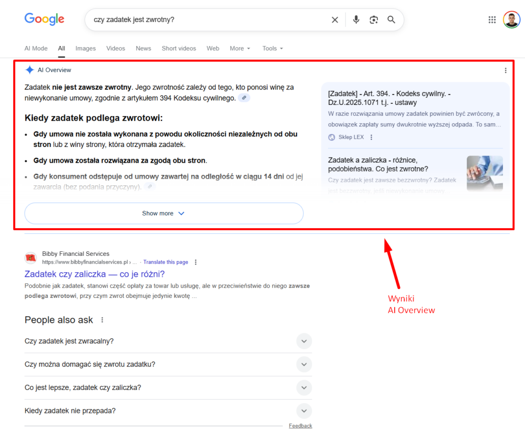 Wyniki AI Overview.